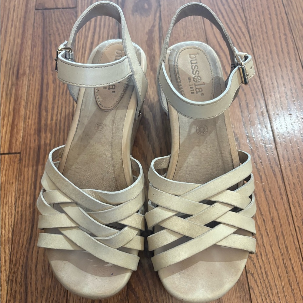 bussola Cream Leather Cork Wedge Sandals - Picture 3 of 5